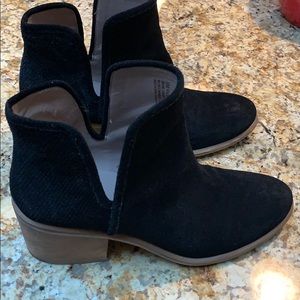 Hinge black suede block heel booties